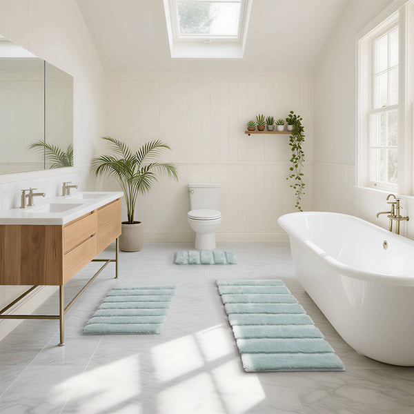 JLA Home Madison Park - Rug Madison Park Tufted Pearl Channel Bath Rug — Soft High‑Low Stripe, Machine Washable, Durable Elegance Seafoam MP72-5109