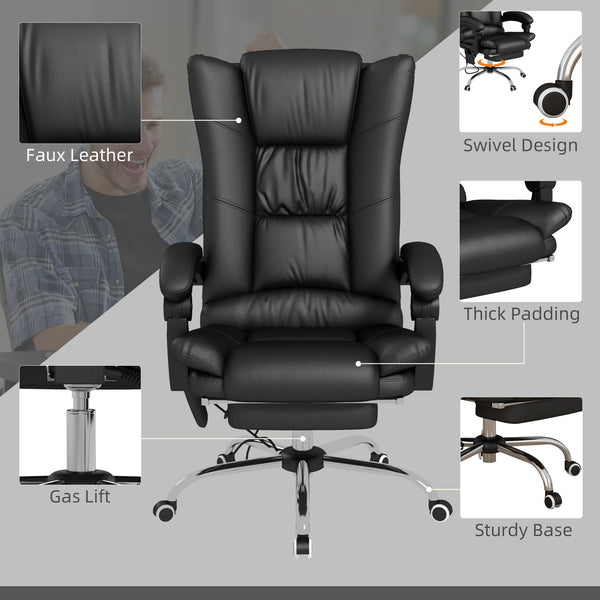 English Elm Vinsetto Executive Massage Office Chair with Heat & Footrest, 4-Point Vibration, Recline Comfort Black W2225P173844