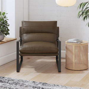 English Elm Gatsby Modern Upholstered Sling Accent Chair with Faux Leather, Metal Frame, Plush Foam Comfort B2733P395006