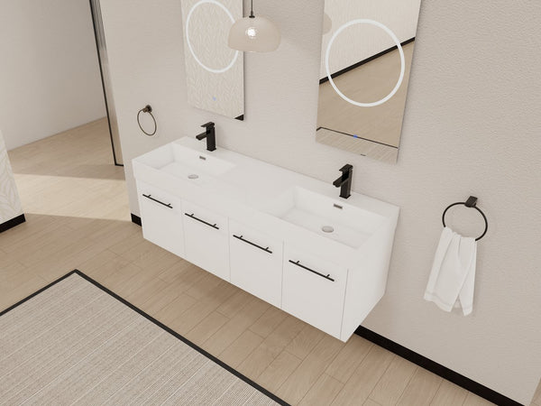 English Elm 60 Inch Wall-Mounted Bathroom Vanity With Double Resin Sink, Modern Design For Space-Saving Style W999S00252