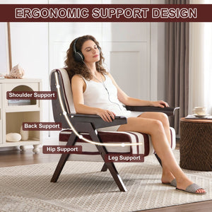 English Elm Modern Striped Linen Accent Chair Solid Wood Legs Wide Armrests for Living Room W1249P479887