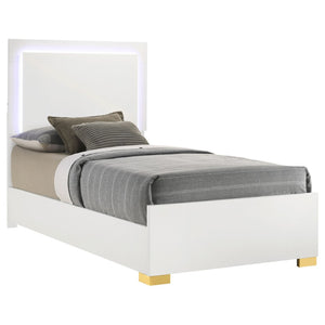 English Elm Jeremiah Twin Panel Bed with Touch Led Headboard Gold Feet Contemporary Bedroom White B062S01752
