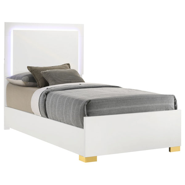 English Elm Jeremiah Twin Panel Bed with Touch Led Headboard Gold Feet Contemporary Bedroom White B062S01752