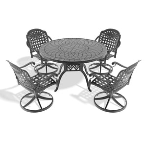 English Elm 5-Piece All-Weather Cast Aluminum Dining Set With Swivel Chairs & Round Table For Stylish Outdoor Fun W1710S00444
