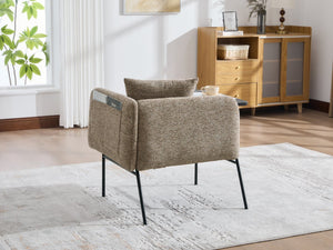 English Elm Leisure Linen Accent Chair with Built-in Side Table Pockets and Lumbar Pillow Modern Khaki W395P453308