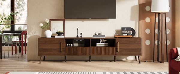 English Elm 78 Inch Walnut Entertainment Center Fluted Doors Solid Wood Legs for Living Room N710P372538P