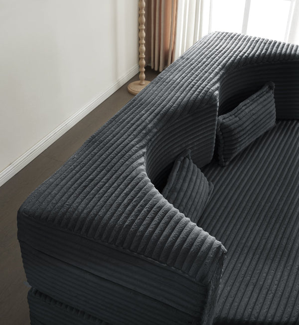 English Elm Modern Full Size Folding Sofa Bed with Plush Corduroy, 2 Pillows, 15" Foam Mattress, No Assembly Required DARK GREY W1885P347083