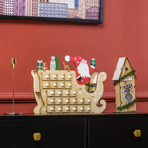 English Elm Homcom Reusable Wooden Christmas Advent Calendar With 24 Drawers For Holiday Treats & Joyful Surprises W2225P249695