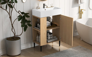 English Elm 21.6" Wood Left Side Storage Bathroom Vanity with Ceramic Sink, Soft-Close Door, Gold Handles, Modern SV000007AAD