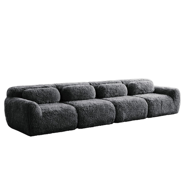English Elm 149'' Plush Modular Cloud Sofa Boneless Ergonomic Design for Home Theater Lounge Dark Grey W714S01553