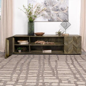 English Elm Jessie Farmhouse Mango Brown 2-Door TV Stand for Up to 80" TVs — Rustic Wood Console with Shelves and Storage B062P353406