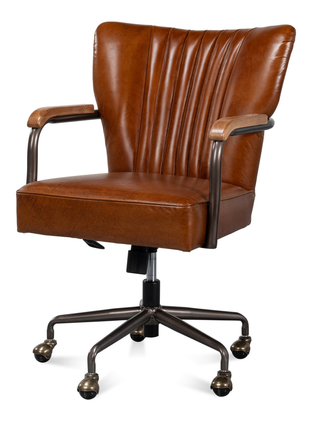 Sarreid Parker Office Chair - Luxurious Vintage Havana Leather, Swivel Design, Top Grain Cowhide Comfort Brown  53105