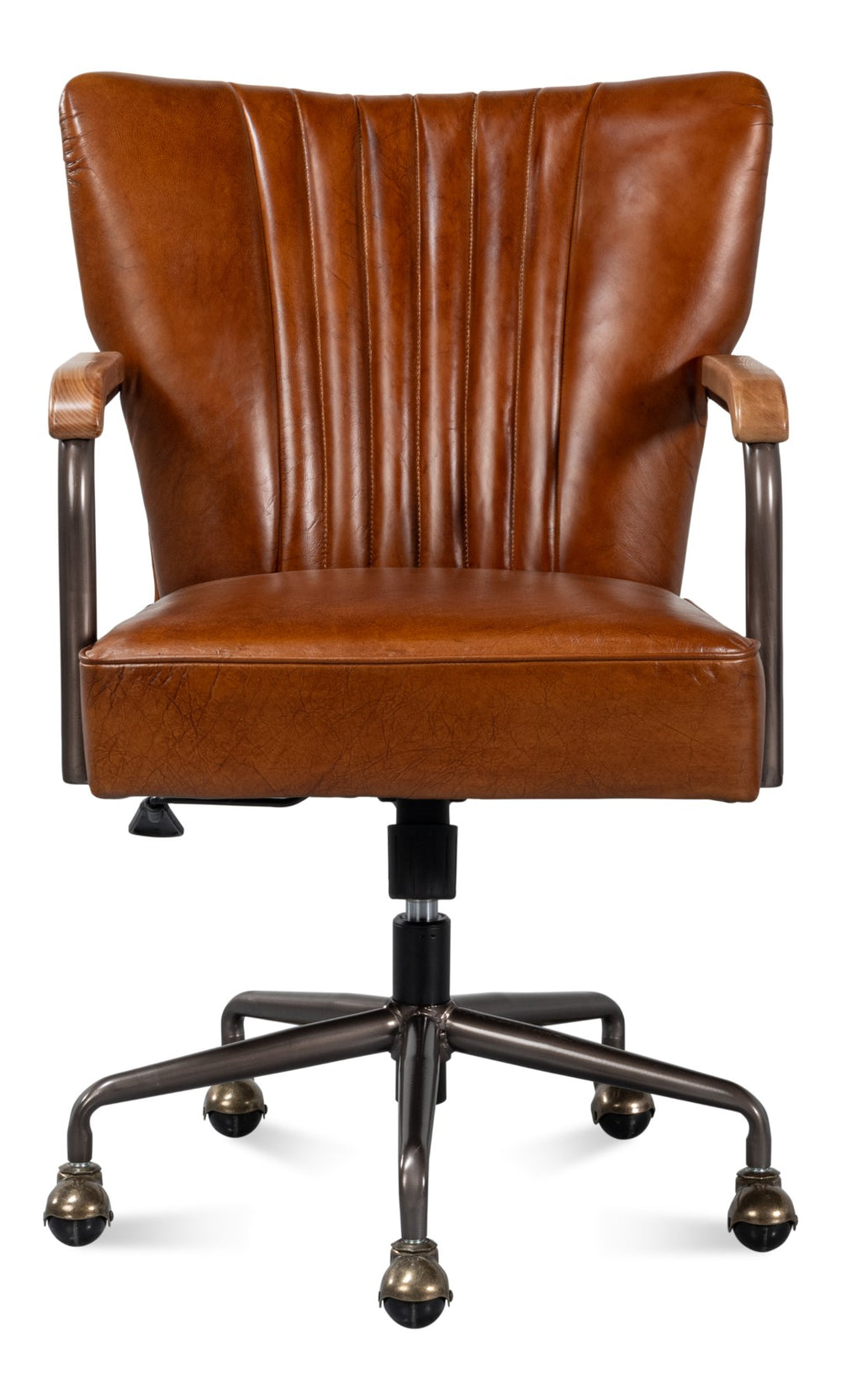 Sarreid Parker Office Chair - Luxurious Vintage Havana Leather, Swivel Design, Top Grain Cowhide Comfort Brown  53105