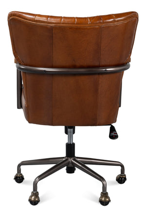 Sarreid Parker Office Chair - Luxurious Vintage Havana Leather, Swivel Design, Top Grain Cowhide Comfort Brown  53105