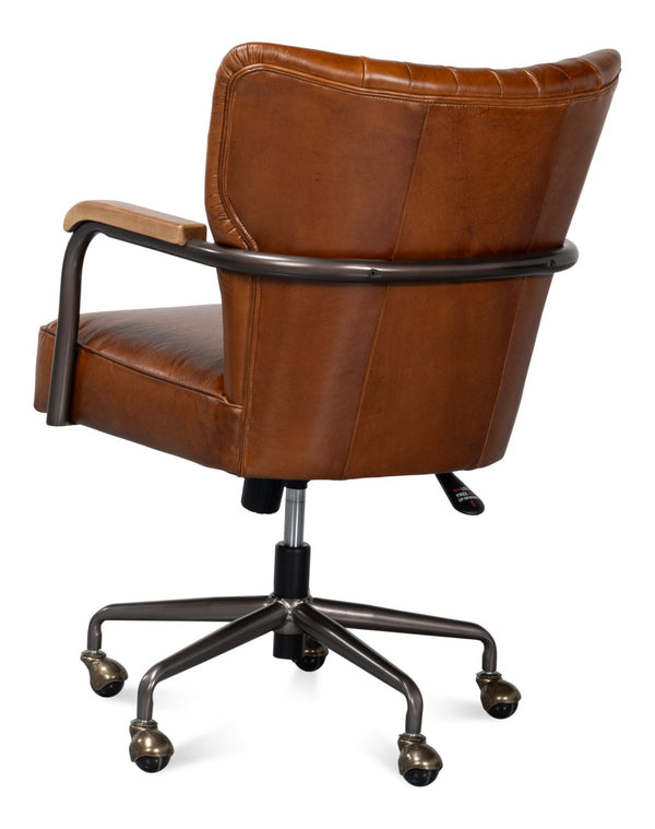 Sarreid Parker Office Chair - Luxurious Vintage Havana Leather, Swivel Design, Top Grain Cowhide Comfort Brown  53105