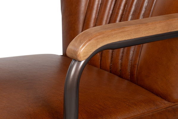 Sarreid Parker Office Chair - Luxurious Vintage Havana Leather, Swivel Design, Top Grain Cowhide Comfort Brown  53105