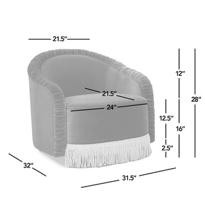 English Elm Jennifer Taylor Home - Serena Olive Green Performance Velvet Barrel Back Accent Chair with Ruched Texture & Bullion Fringe Elegance B2719P355285