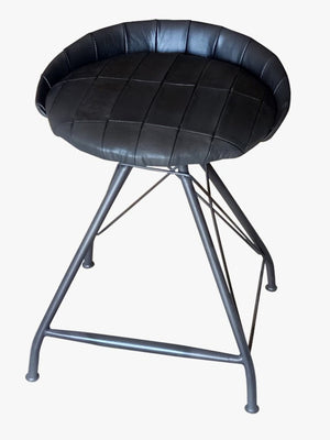 HomeRoots 24" Gray Leather Swivel Bar Chair – Modern Iron Low Back Stool for Kitchen, Home Bar & Dining Nook 531075