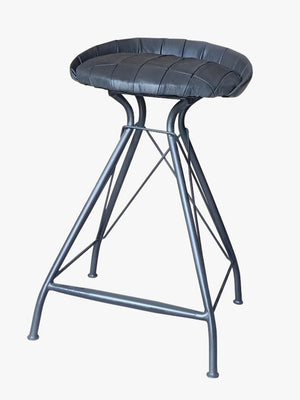 HomeRoots 24" Gray Leather Swivel Bar Chair – Modern Iron Low Back Stool for Kitchen, Home Bar & Dining Nook 531075