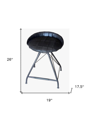 HomeRoots 24" Gray Leather Swivel Bar Chair – Modern Iron Low Back Stool for Kitchen, Home Bar & Dining Nook 531075