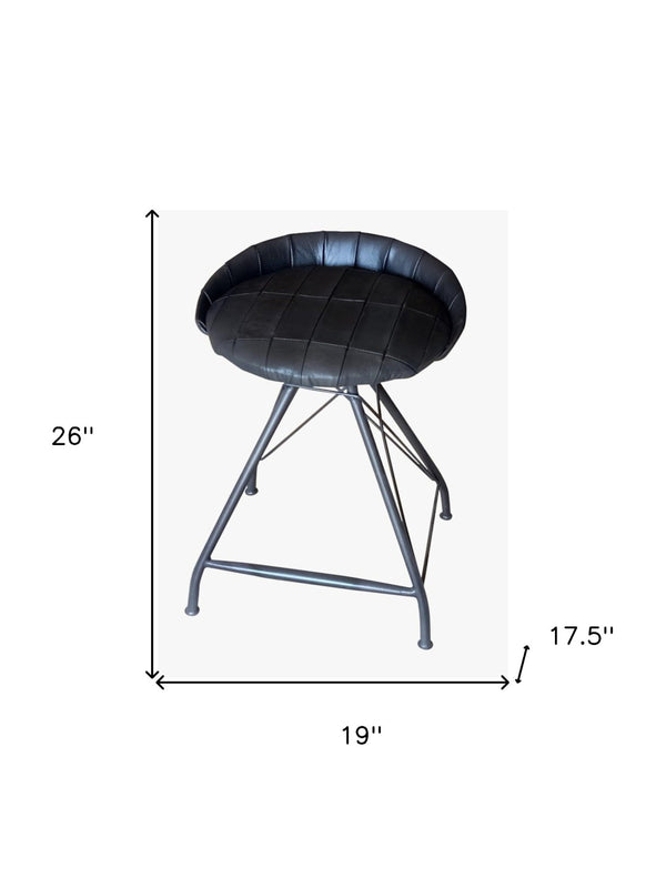 HomeRoots 24" Gray Leather Swivel Bar Chair – Modern Iron Low Back Stool for Kitchen, Home Bar & Dining Nook 531075