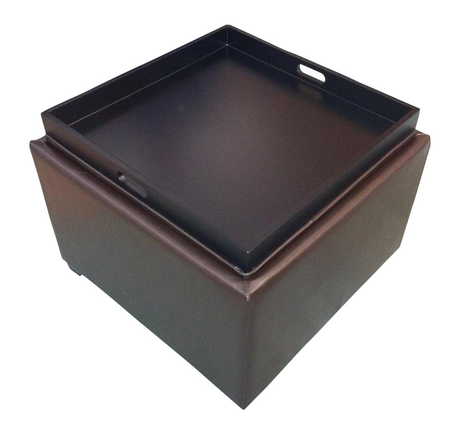 English Elm Christopher Knight Home® - DENVER 24IN Leather Storage Tray Ottoman in Chocolate with Reversible Tray-Top, Hidden Storage & Espresso Legs 53108.00PU