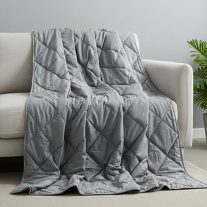 HomeRoots Twin Gray Polyester Quilted Weighted Blanket - Cozy 12 lb Comfort for Better Sleep & Relaxation 531083