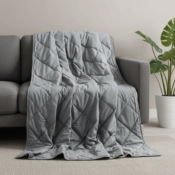 HomeRoots Twin Gray Quilted Weighted Blanket - 15 lb Comfort for Better Sleep & Year-Round Relaxation 531085