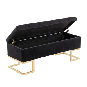 English Elm Storage Bench with Button Tufted Velvet Seat and Gold Tapered Legs for Bedroom B202P471510