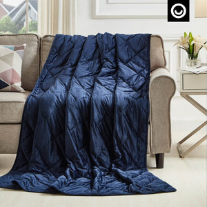 HomeRoots Twin Navy Blue Quilted Weighted Blanket - 15 lb Soothing Pressure for Sleep, Stress Relief & Style 531086