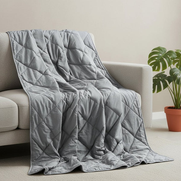 HomeRoots Queen Gray Quilted Weighted Blanket - 20 lb Polyester Comfort for Deeper Sleep & Relaxation 531088