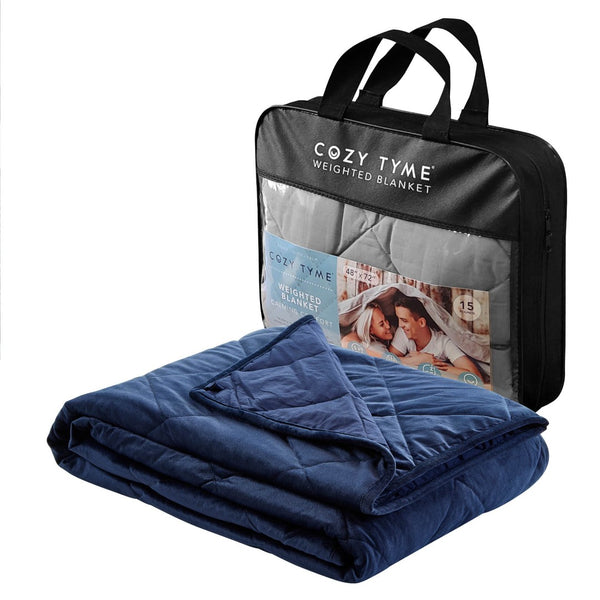HomeRoots Queen Navy Blue Quilted Weighted Blanket - 20 lbs of Comfort for Restful Sleep & Relaxation 531090