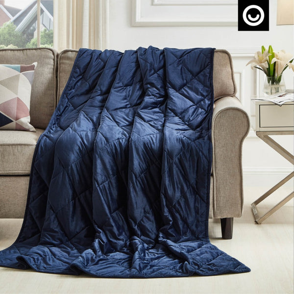 HomeRoots Queen Navy Blue Quilted Weighted Blanket - 20 lbs of Comfort for Restful Sleep & Relaxation 531090
