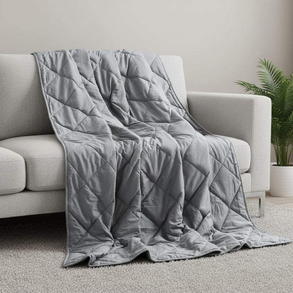 HomeRoots Queen Gray Polyester Quilted Weighted Blanket - 25lb Comforter for Restful Sleep & Relaxation 531092