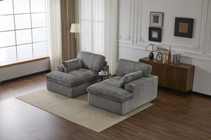 English Elm Double Corduroy Chaise Lounge Sofa Bed - Oversized Modular Sleeper, Deep Seat Comfort & Support Grey W3723S00008