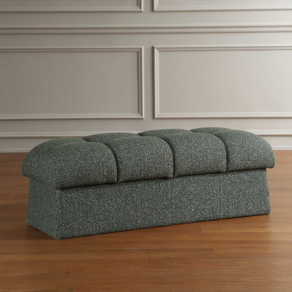 Uttermost Harlem Block Tufted Upholstered Bench in Woven Moss and Blue Fabric