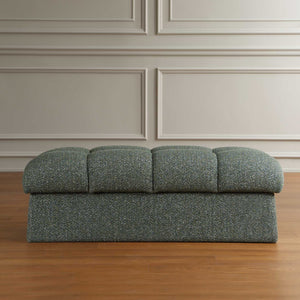 Uttermost Harlem Block Tufted Upholstered Bench in Woven Moss and Blue Fabric