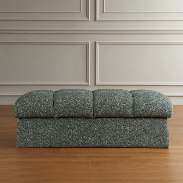 Uttermost Harlem Block Tufted Upholstered Bench in Woven Moss and Blue Fabric