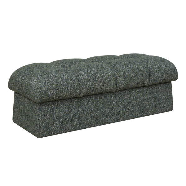 Uttermost Harlem Block Tufted Upholstered Bench in Woven Moss and Blue Fabric