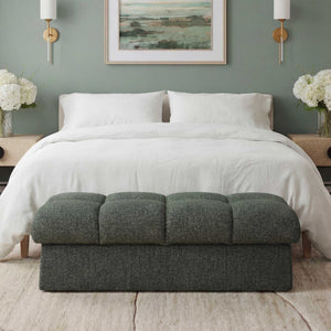 Uttermost Harlem Block Tufted Upholstered Bench in Woven Moss and Blue Fabric