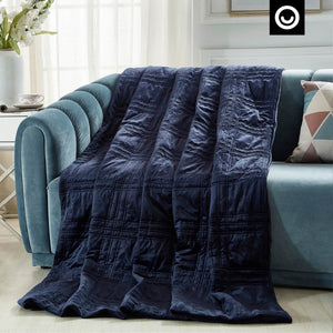 HomeRoots Twin Navy Blue Quilted Weighted Blanket - 12 lb Soft Polyester Comforter for Restful Sleep & Relaxation 531127