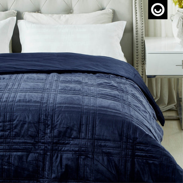 HomeRoots Twin Navy Blue Quilted Weighted Blanket - 12 lb Soft Polyester Comforter for Restful Sleep & Relaxation 531127