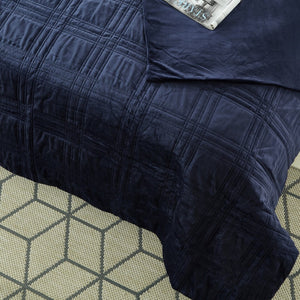 HomeRoots Twin Navy Blue Quilted Weighted Blanket - 12 lb Soft Polyester Comforter for Restful Sleep & Relaxation 531127