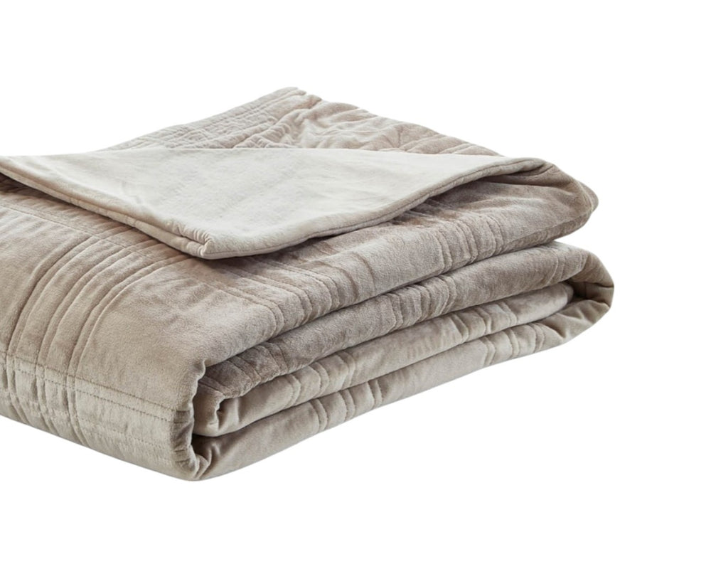HomeRoots 48" X 72" Velvet Quilted Weighted Blanket for Comfort, Relaxation, and Improved Sleep Quality Taupe 12 lbs 531128