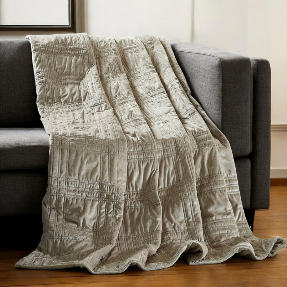 HomeRoots 48" X 72" Velvet Quilted Weighted Blanket for Comfort, Relaxation, and Improved Sleep Quality Taupe 12 lbs 531128