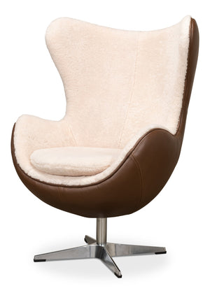 Sarreid Jacobean Luxurious 20th Century Egg Chair In Cocoa Nut Brown Leather With Natural Shearling Interior Brown  53113