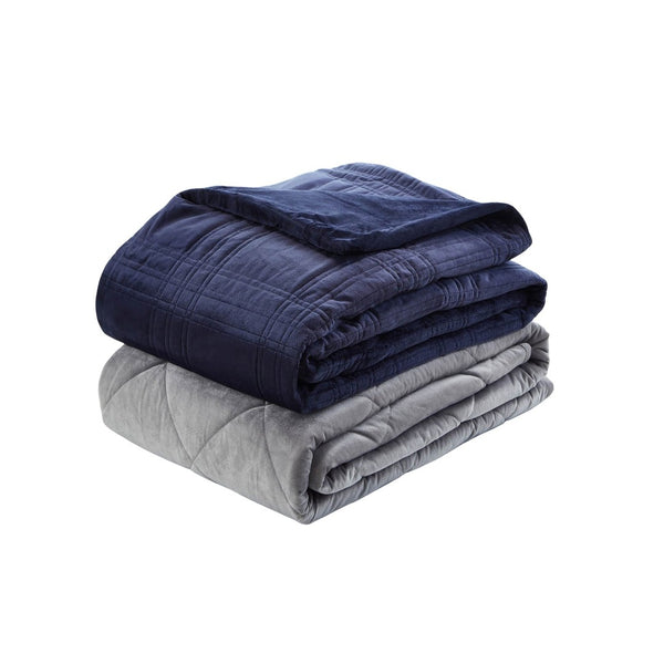 HomeRoots Queen Navy Blue Quilted Weighted Blanket - 20 lbs of Comfort for Better Sleep & Stress Relief 531138