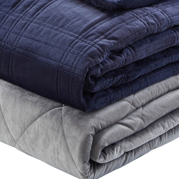 HomeRoots Queen Navy Blue Quilted Weighted Blanket - 20 lbs of Comfort for Better Sleep & Stress Relief 531138