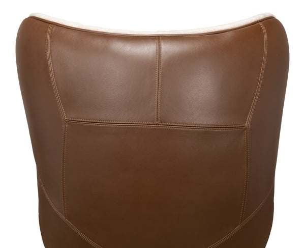 Sarreid Jacobean Luxurious 20th Century Egg Chair In Cocoa Nut Brown Leather With Natural Shearling Interior Brown  53113