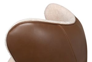 Sarreid Jacobean Luxurious 20th Century Egg Chair In Cocoa Nut Brown Leather With Natural Shearling Interior Brown  53113